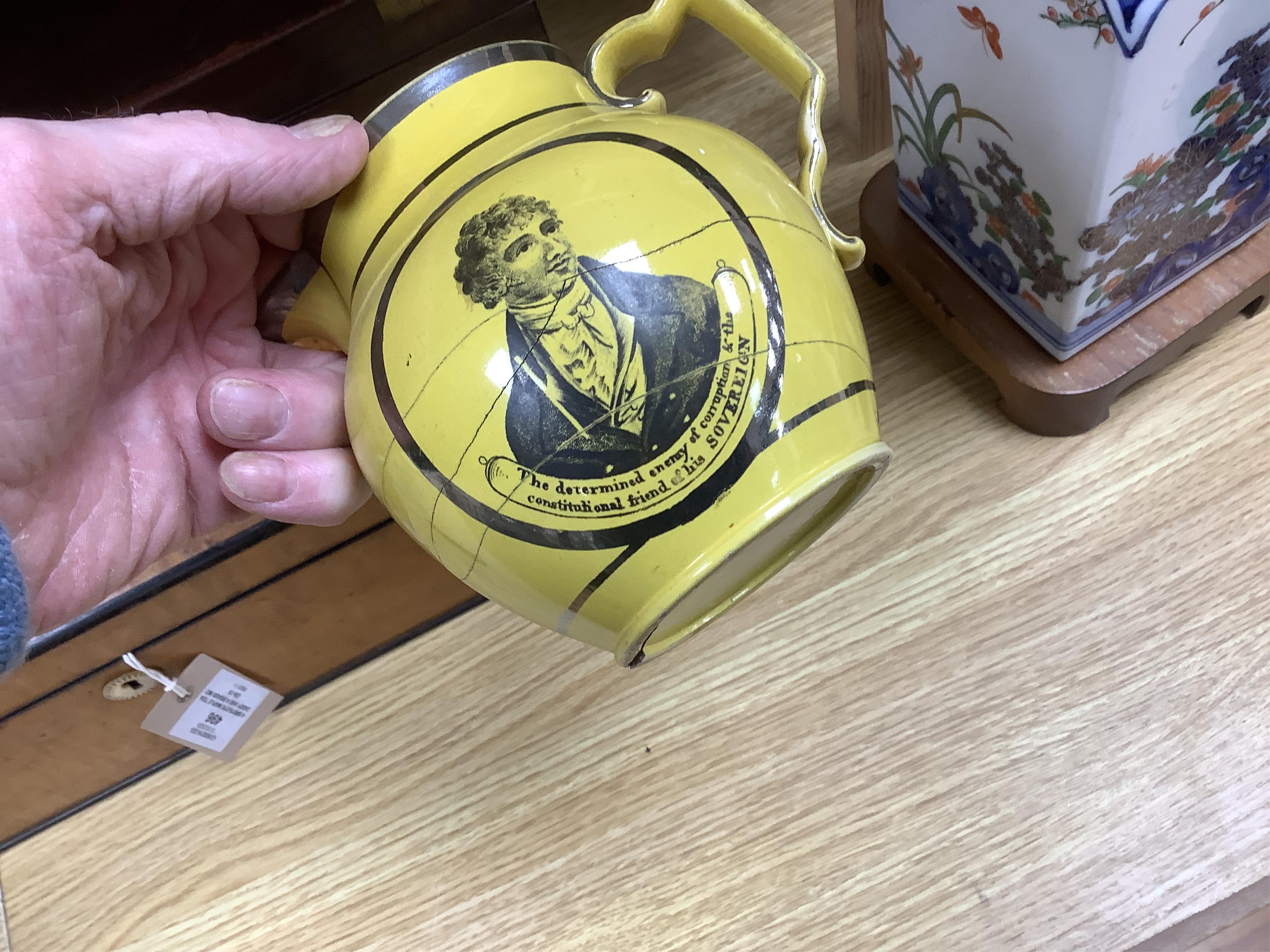 Eleven early to mid 19th century jugs, mugs and plates, all with transfer printed commemorative themes including Gladstone as Prime Minister, Queen Victoria‘s 1887 Jubilee, the Bidston Lighthouse Signals, Lord John Russe